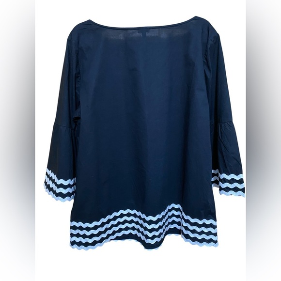 Talbots Navy Blue Blouse Top with White Rick Rack Detail in Size XL. - Picture 2 of 9